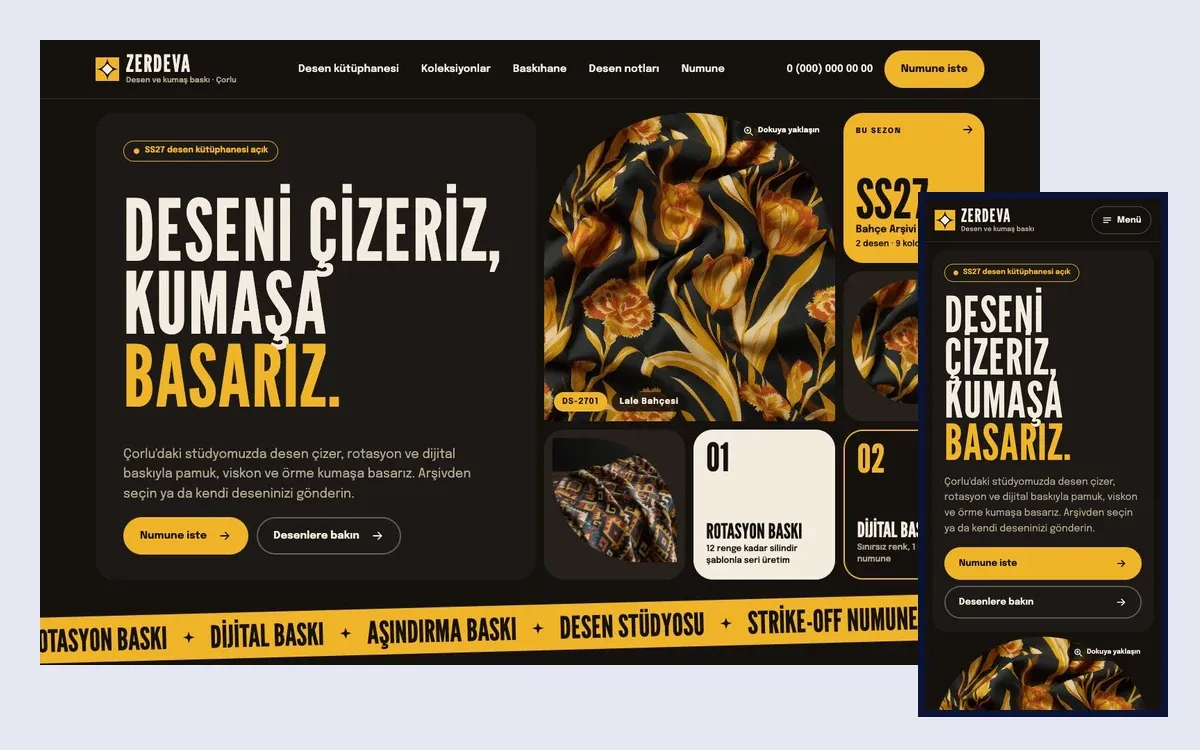 Desen teması: masaüstü ve telefon görünümü