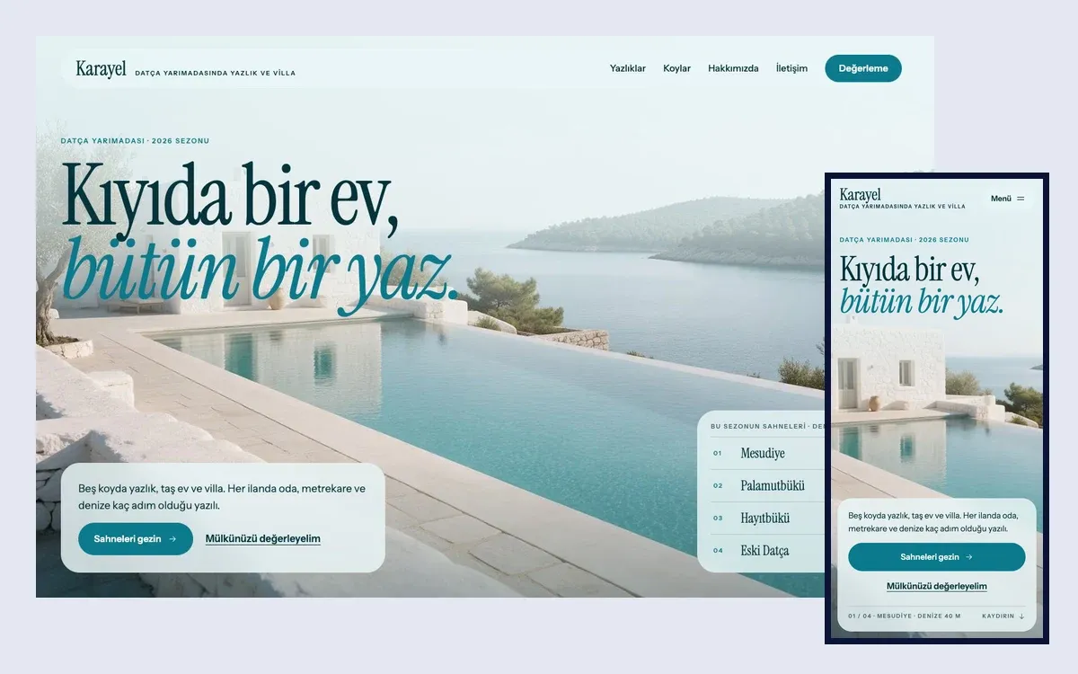 Kıyı teması: masaüstü ve telefon görünümü