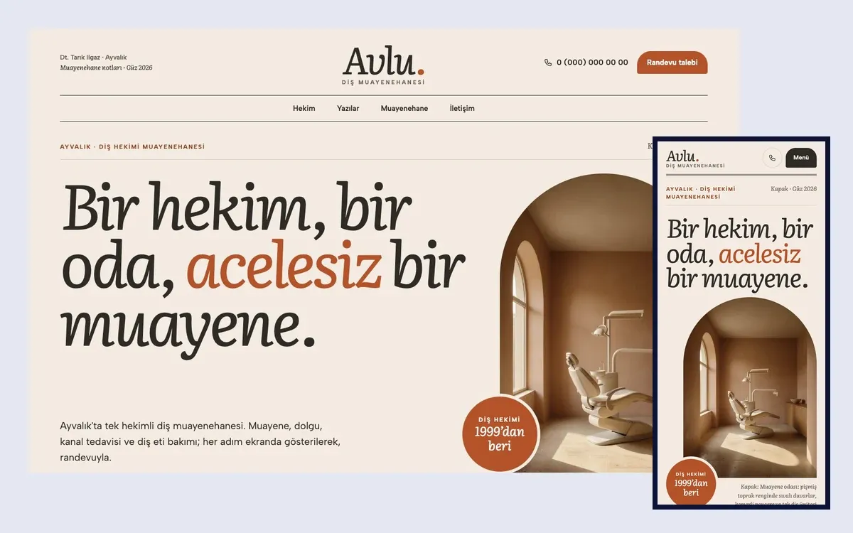 Mine teması: masaüstü ve telefon görünümü