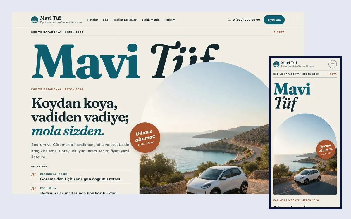 Mola teması: masaüstü ve telefon görünümü