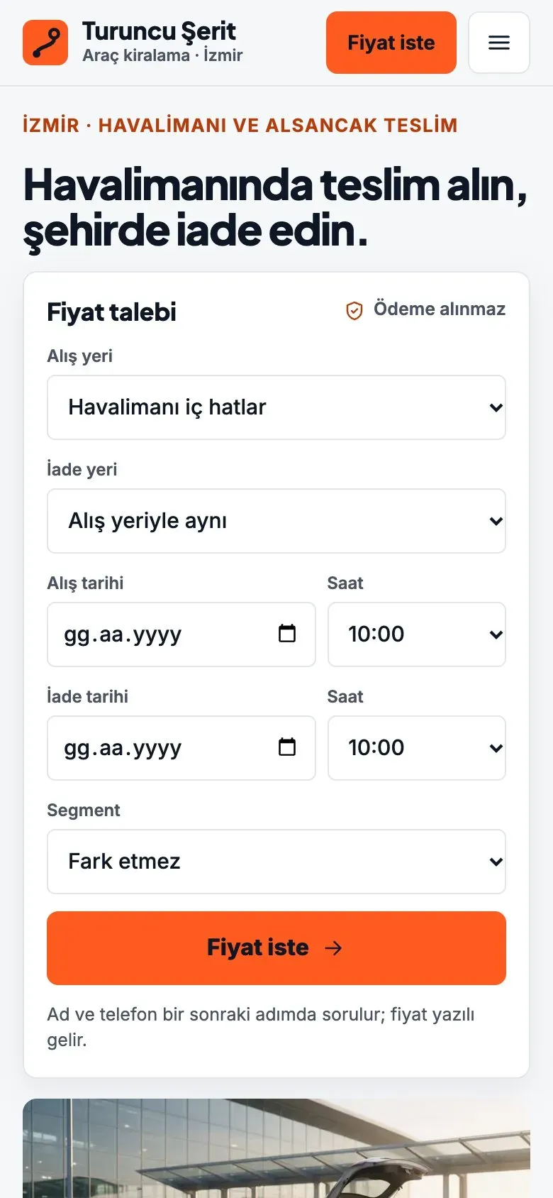 Rota teması telefonda: giriş ekranı
