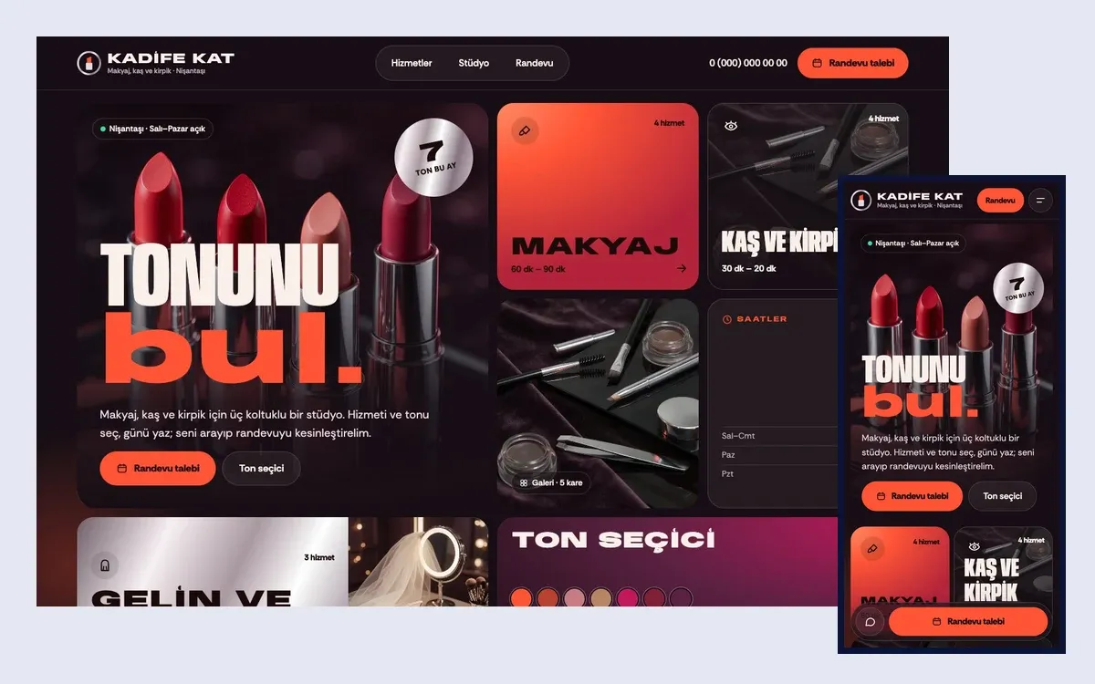 Ruj teması: masaüstü ve telefon görünümü