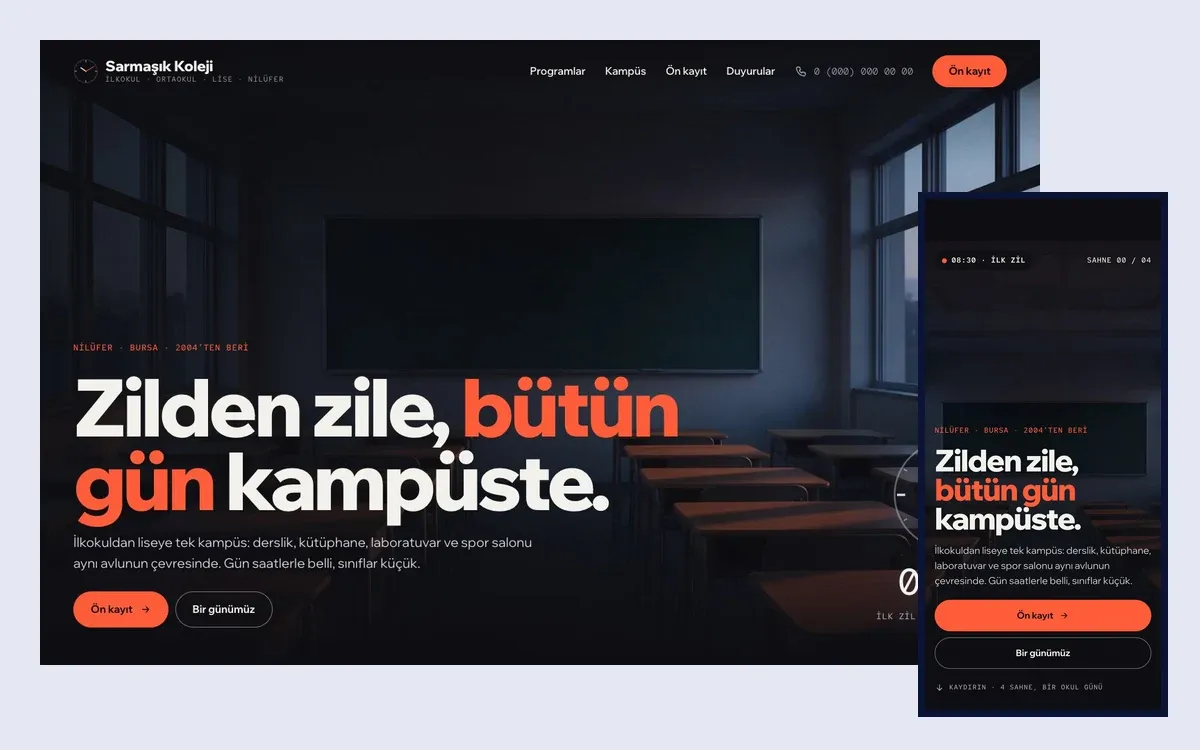 Teneffüs teması: masaüstü ve telefon görünümü